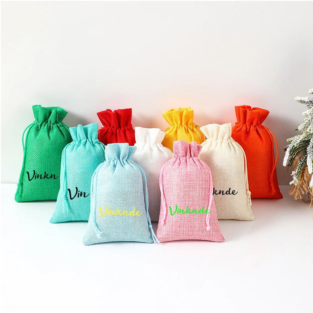 

100Pcs Burlap Pouch with Drawstring 4x5.5 Inch Autumn Goodies Bag Thanksgiving Candy Treat Gifts Cotton Linen Bags For Earrings
