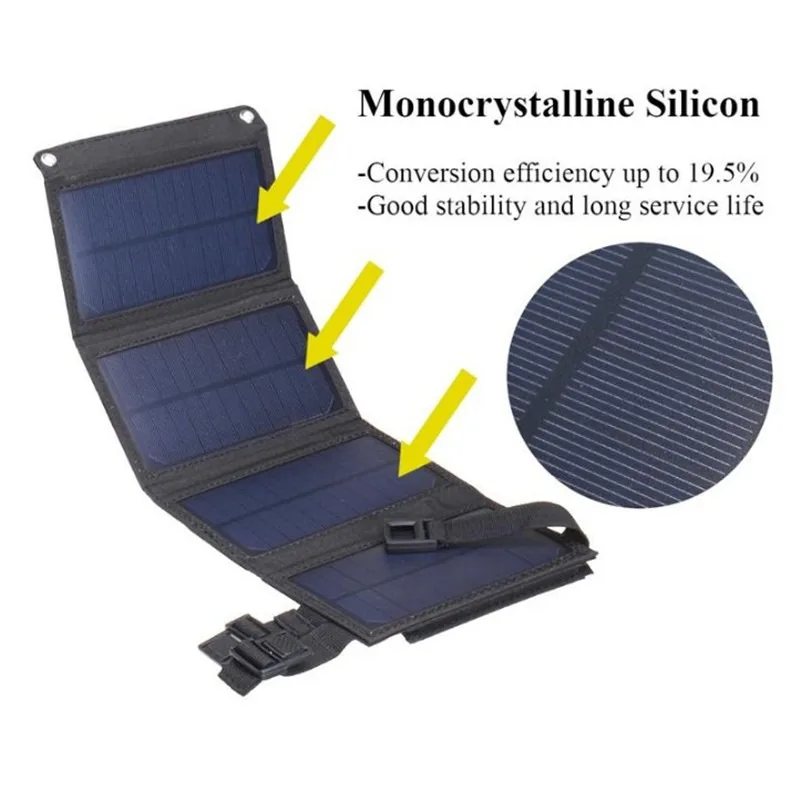 Panel Solar plegable de 20W, cargador Solar portátil con salida USB de 5,5 V y 1,2a para exteriores, resistente al agua, duradero, de alta eficiencia, respetuoso con el medio ambiente