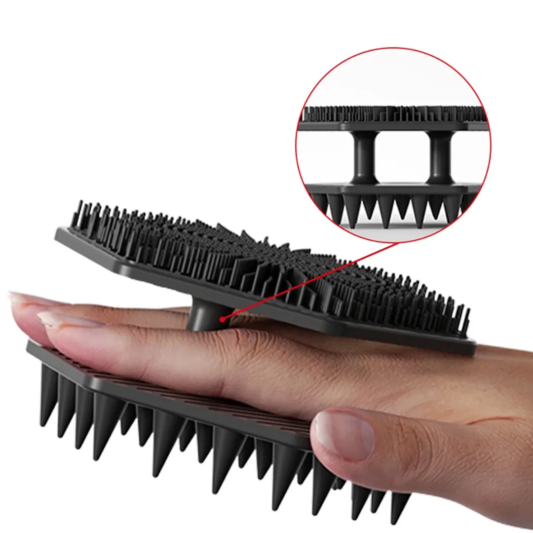 

Силиконовый скруббер для тела 2-в-1, двухсторонний отшелушивающий скраб для ухода за телом с массажером для кожи головы, мытье волос, душ, мытье спины, щетка для ванны