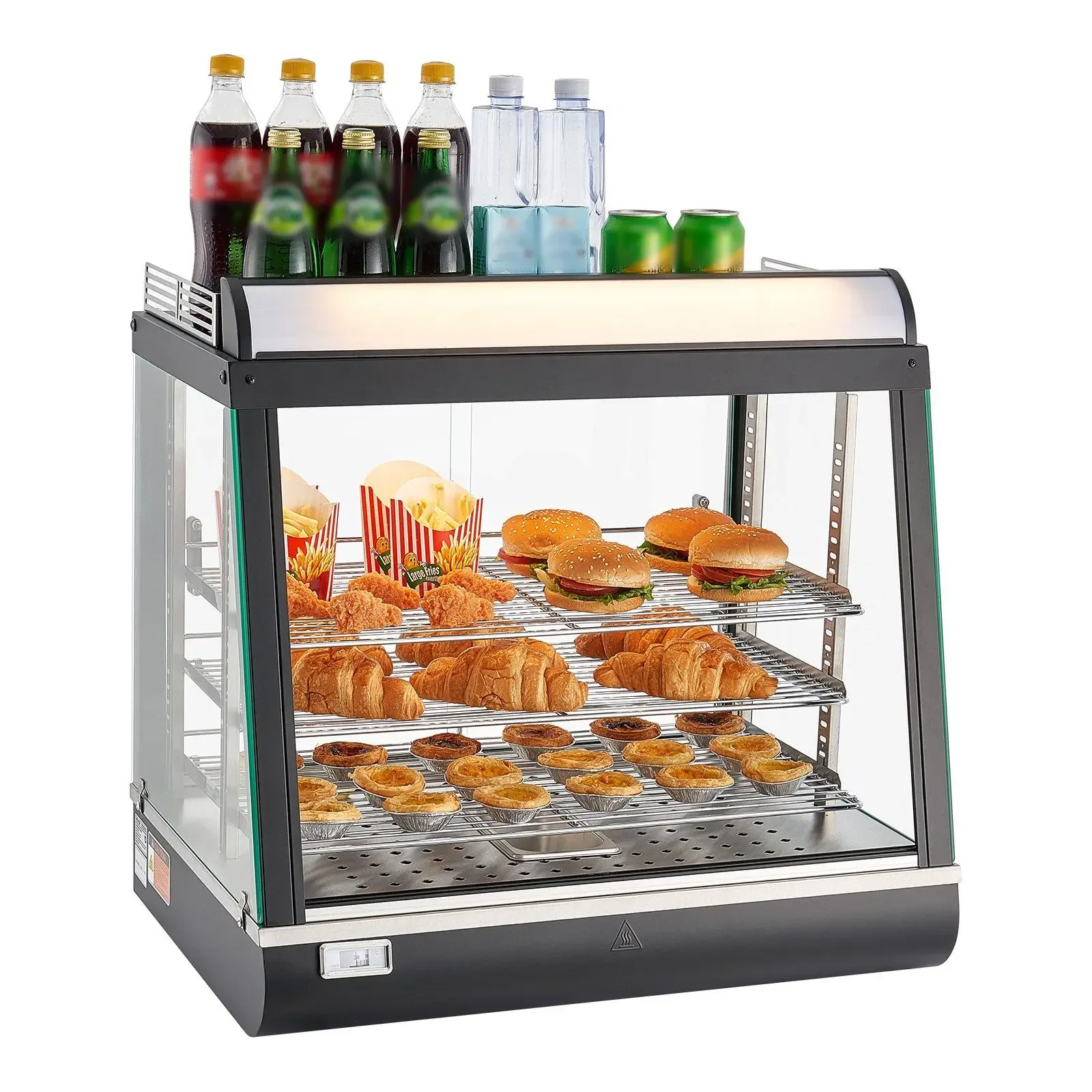&For Commercial 3 Tier Food Warmer Display 75L 1200W LED Light Steam Heating Adjustable Shelves Black Rectangle Model