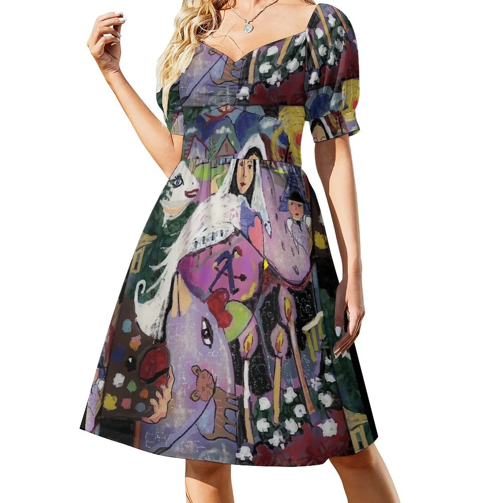 

Dan Baran Painting, Marc Chagall Tribute Short-Sleeved Dress evening dresses luxury 2025 birthday dress