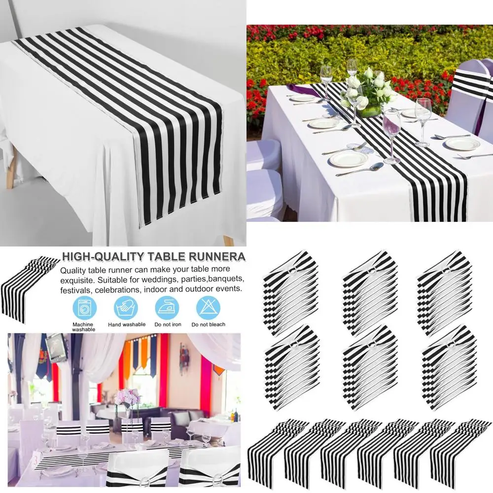 

Classic Black and White Striped Chair Sashes and Table Runners for Wedding and Party Decorations