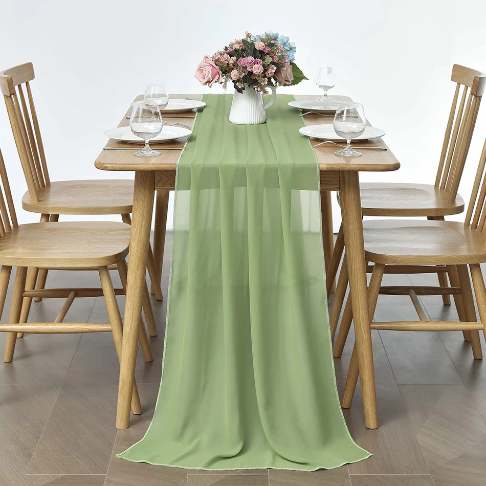 Chiffon Wedding Decoration Table Runner Sage Green Solid Luxury Rustic Droop For Baby Shower Valentine Easter Home Decorate