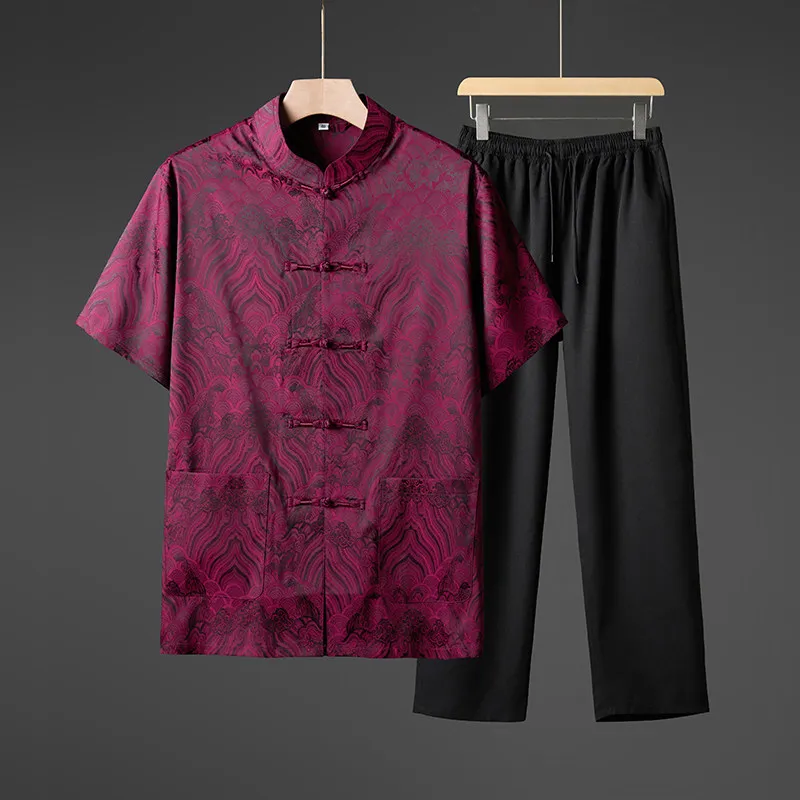 

Summer Chinese Style Short Sleeve Outfit Elderly Men Casual Loose Two Piece Set Dad Traditional Breathable Clothing Daily Wear