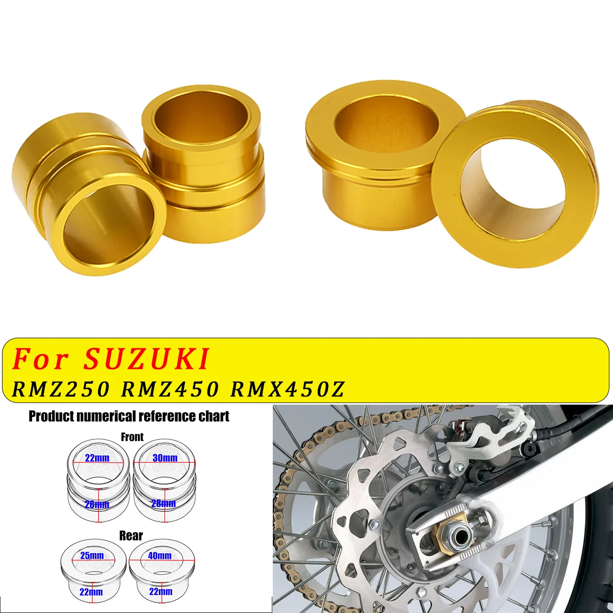 Motorcycle CNC Front Rear Wheel Hub Spacer For Suzuki RMZ250 RMZ450 RMX450Z 2005-2011 2012 2013 2014 2015 2016 2017 2018 2019