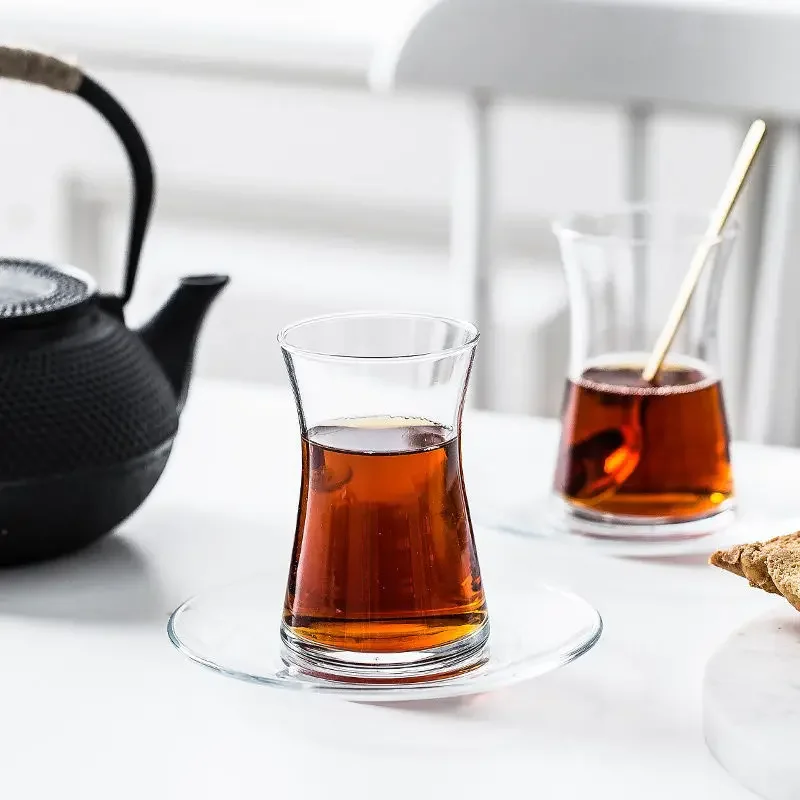 

Hot Drink Cup with Saucer Tea Set Glass Coffee Cup and Saucer Sets Thickened Turkish Men's Modern Simple Household Afternoon Tea