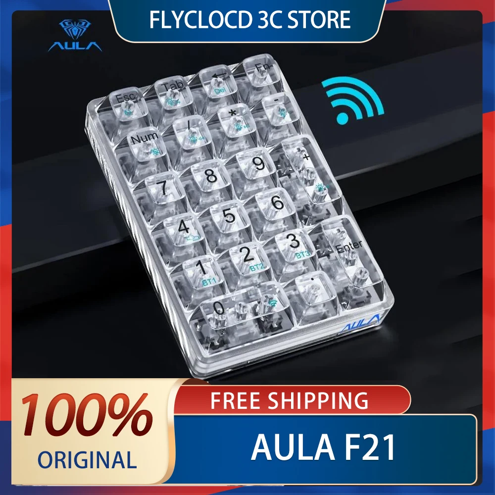 

AULA F21 Цифровая клавиатура Прозрачная Bluetooth Беспроводная 3 режима 21 клавиша RGB Подсветка Цифровая механическая клавиатура Игровая цифровая клавиатура