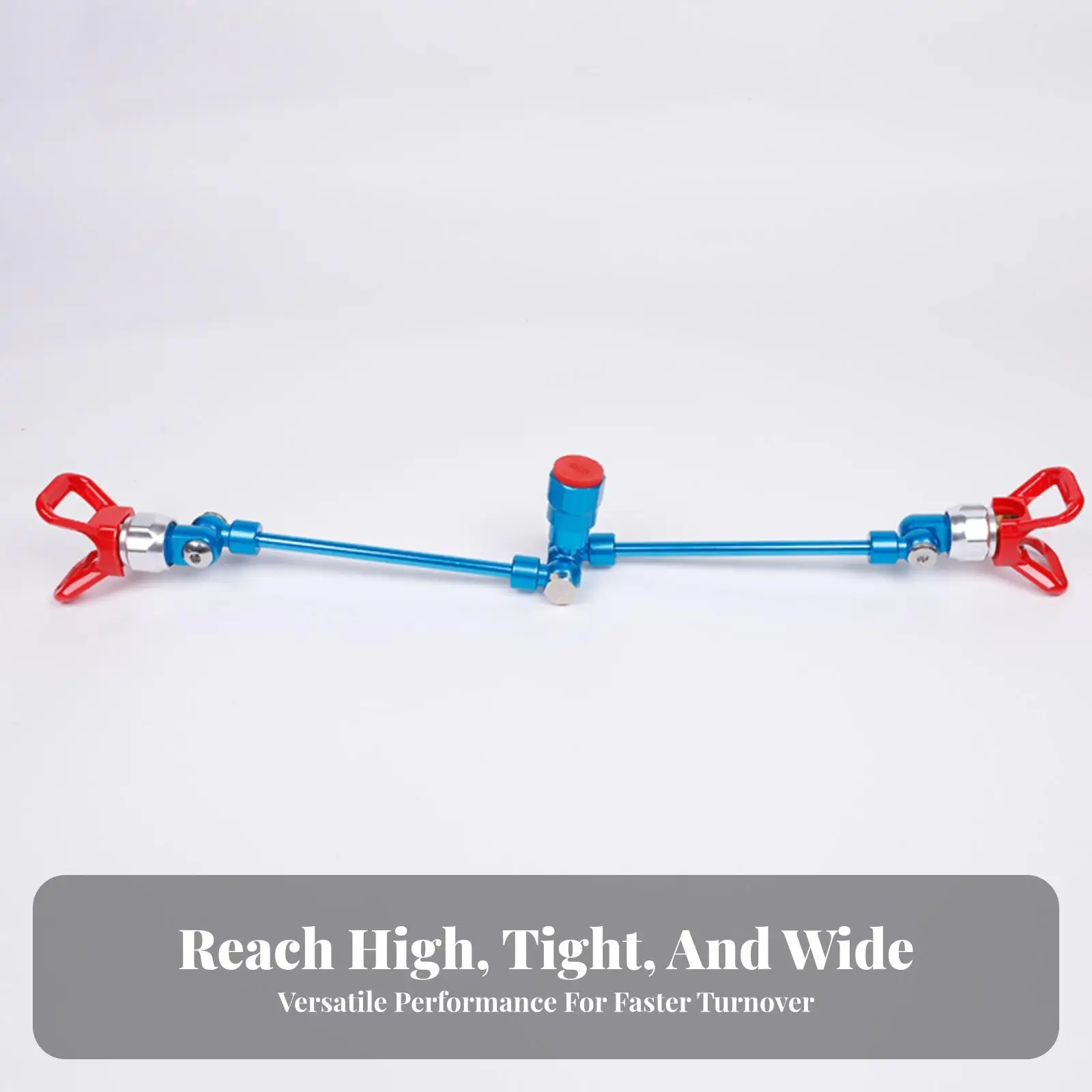 Two Way Paint Spraying Machine Extension Pole with Blue Steel Frame and Red Wing Ends for Efficient Large Area Painting Tasks