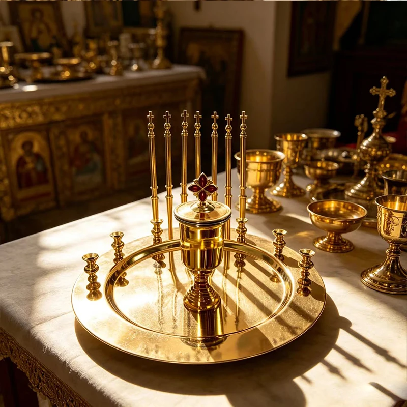 Orthodoxe Vigil-Lampe aus Rotem Glas mit Goldmetall-Kerzenhalter, Verzierte Byzantinische Lampe für Heimaltar, Kirchendekoration, Religiöses Geschenk – Detail 4