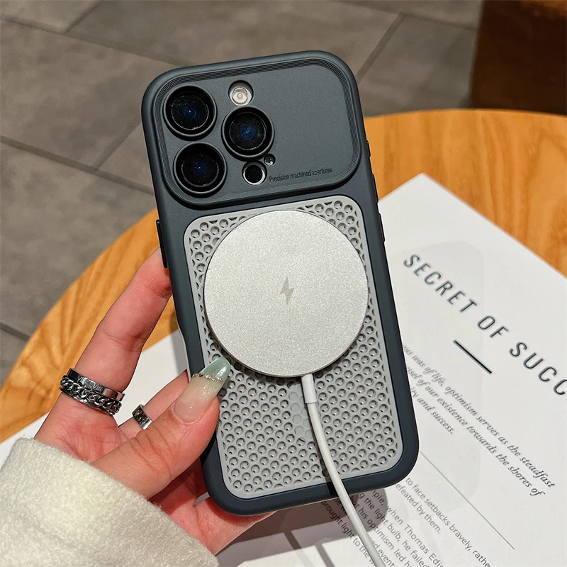 Hit Color Heat Dissipation Mesh For Magsafe Magnetic Case For iPhone 17 16 15 14 13 12 Pro Max Plus Breathable Big Window Cover view 3