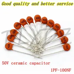 50pcs Ceramic capacitor 50V 1pF ~ 100nF 0.1uF 104 102 10NF 103 15NF 153 472 222 332 2 3 4 5 6 7 8 9 10 33 47 82 100 PF 22 47NF