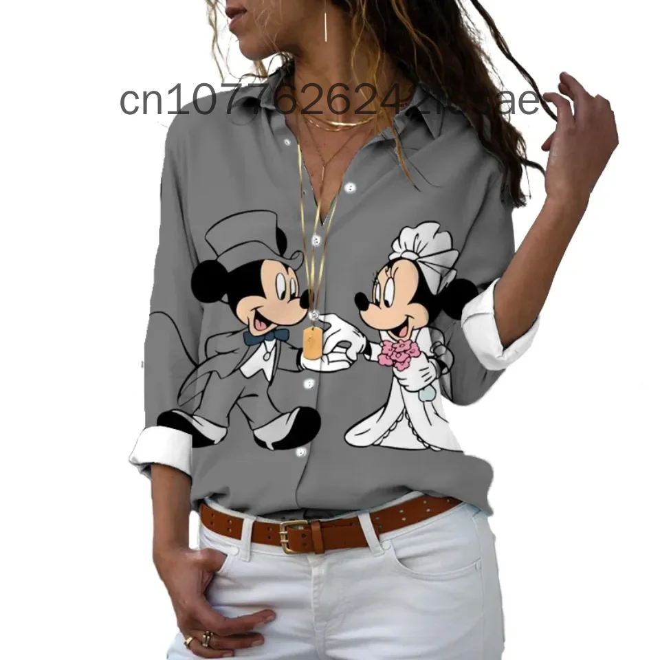 Disney-Camisa de manga larga para mujer, camisa de verano