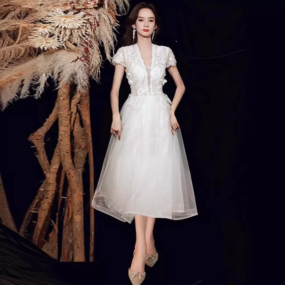 Light Wedding Dress Annual Meeting Luxury Socialite Style Evening Female 2024 New Host Banquet High-End Trip Shoot