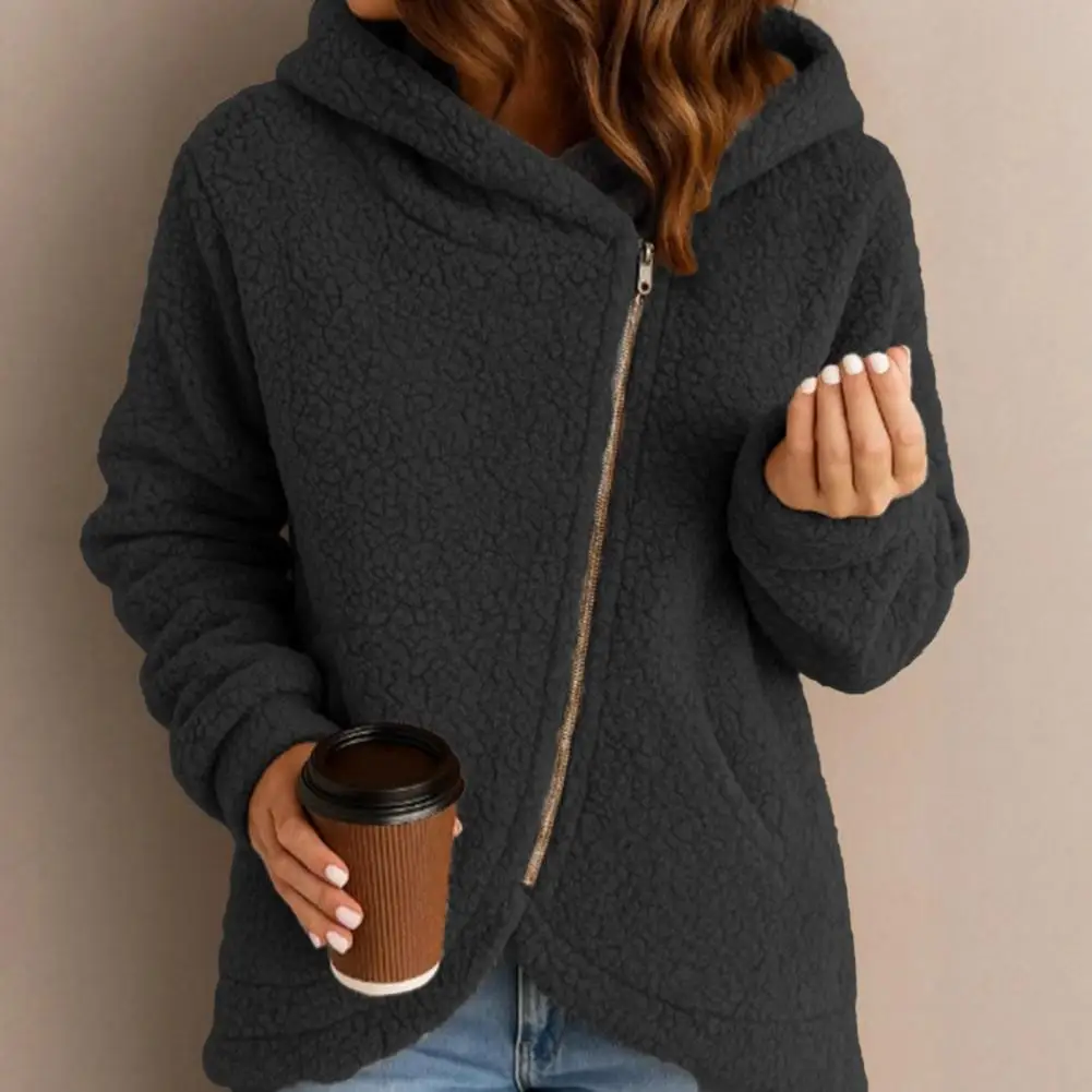 Velvet Warm Jacket for Women Women's Fleece Jacket with Sherpa Lining Hooded Zip-up Coat with Pockets Long Sleeve Fall for Cold