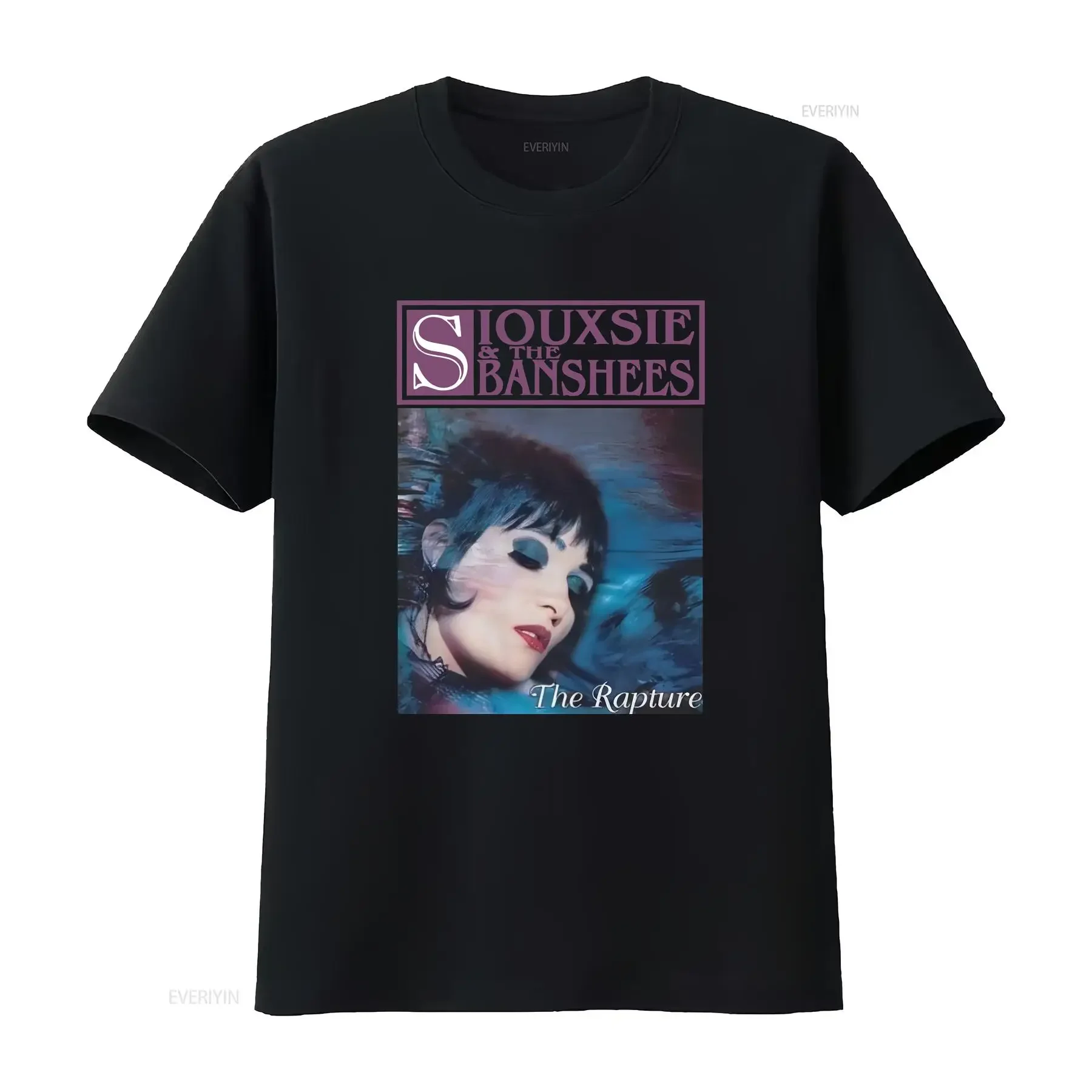 T-shirt en coton noir Siouxsie and the Banshees Rapture Concert S ND270 vintage, streetwear homme polyvalent, effet délavé