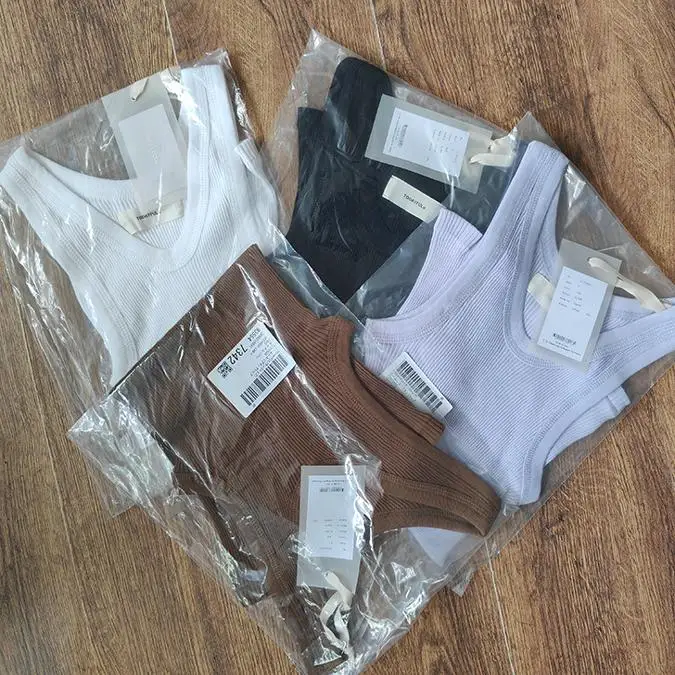 투데이풀 탱크탑 좁은 어깨 넓은 골지 텍스처 편안한 순면 고탄력 올드 패션 핀수 봉제 조끼