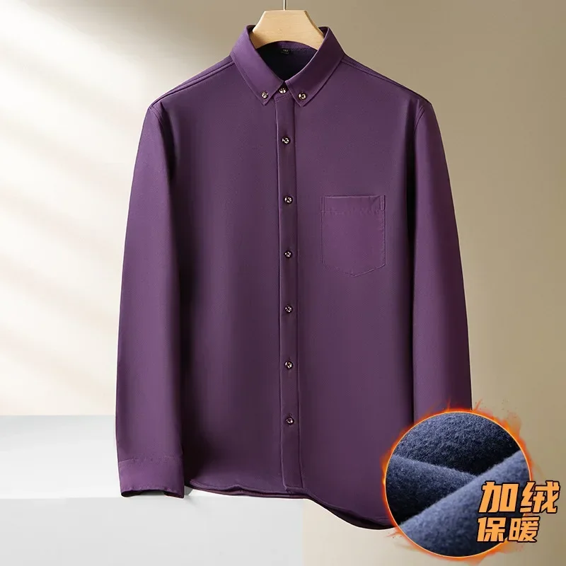 Large Size Men's Plus Velvet Shirts 10XL Winter Business Casual All-match Long-sleeved Shirts Oversized Solid Color Black Tops