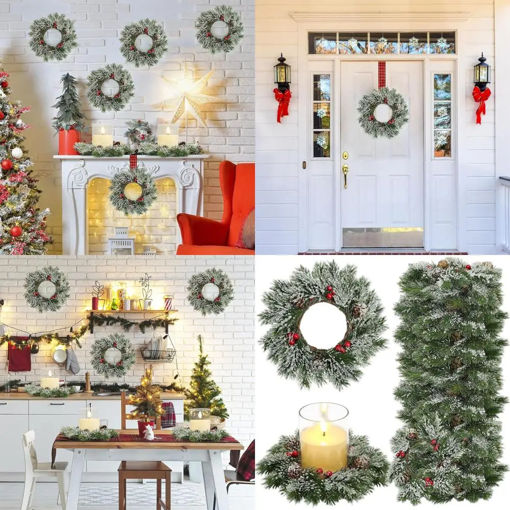 

Set of 24 Christmas Candle Rings with Pinecones & Red Berries for Holiday Home Decor