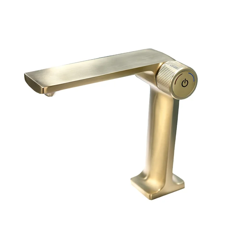 New Product Recommendation Brushed Gold L Shape Design Bathroom Basin Faucet Adjustable Hot and Cold