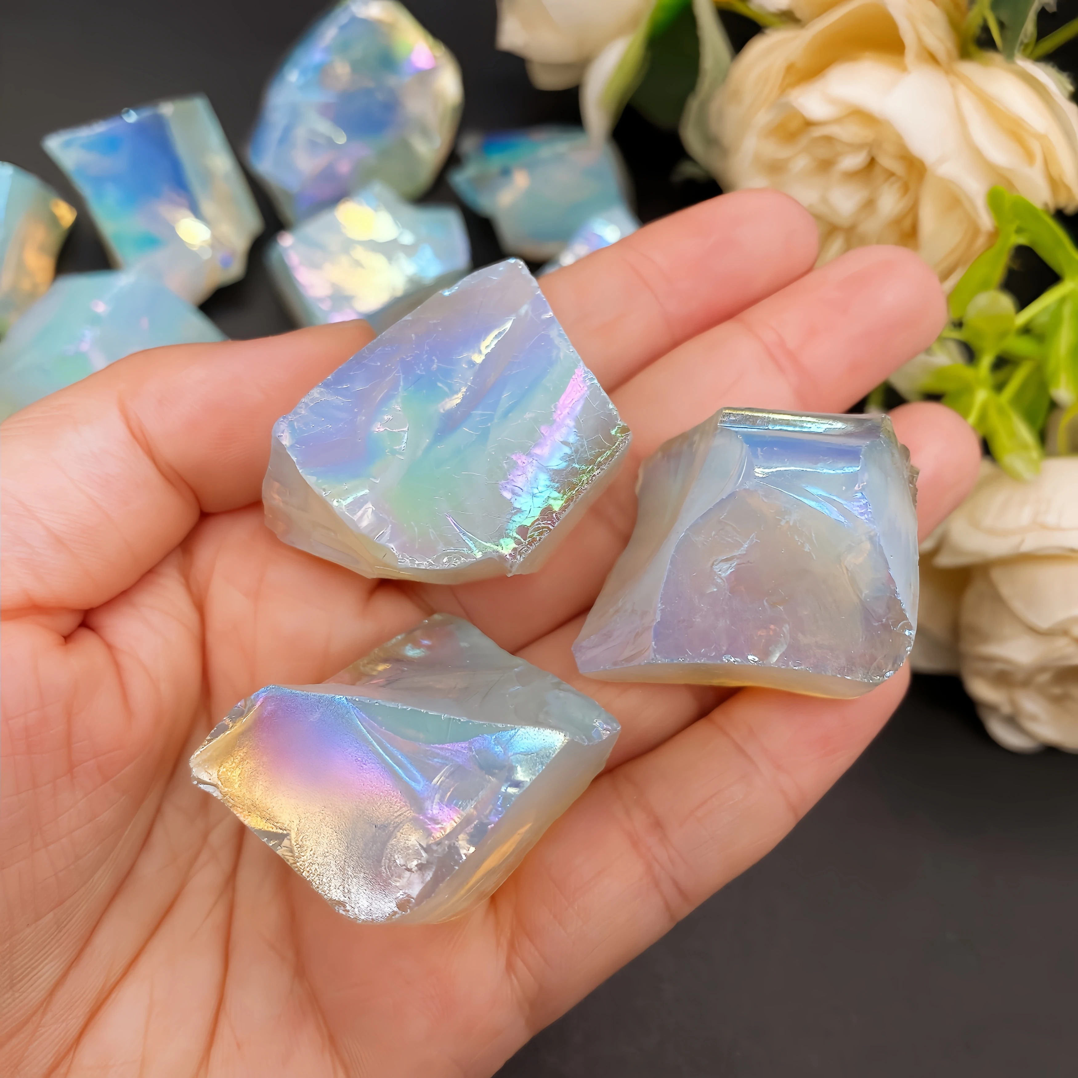 1PC Aura Opalite Crystal Electroplated Glitter Raw Stone Mineral Specimen Home Decoration Reiki Healing Gift