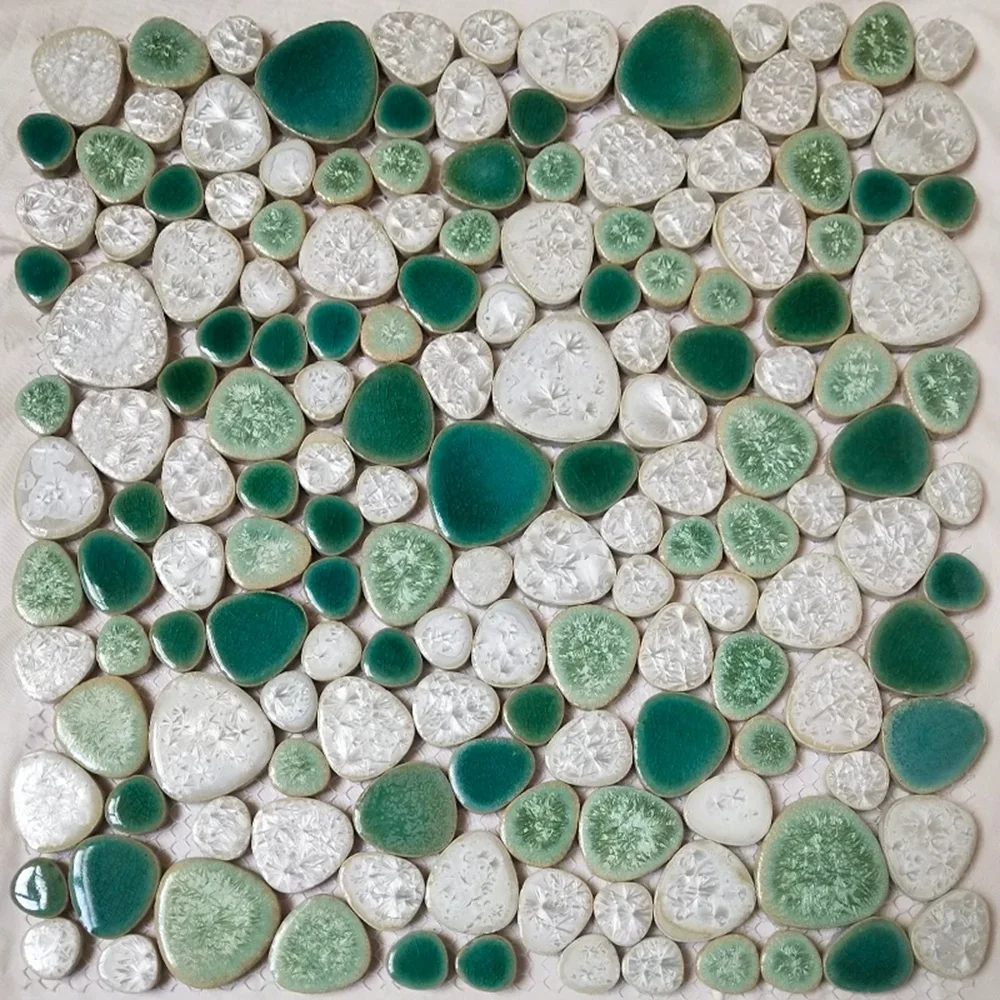 11 pcs ceramic green blue color pebble shower Floor Tile Bathroom Wall Backsplash Mosaic Tiles wall tile floor tile kitchen