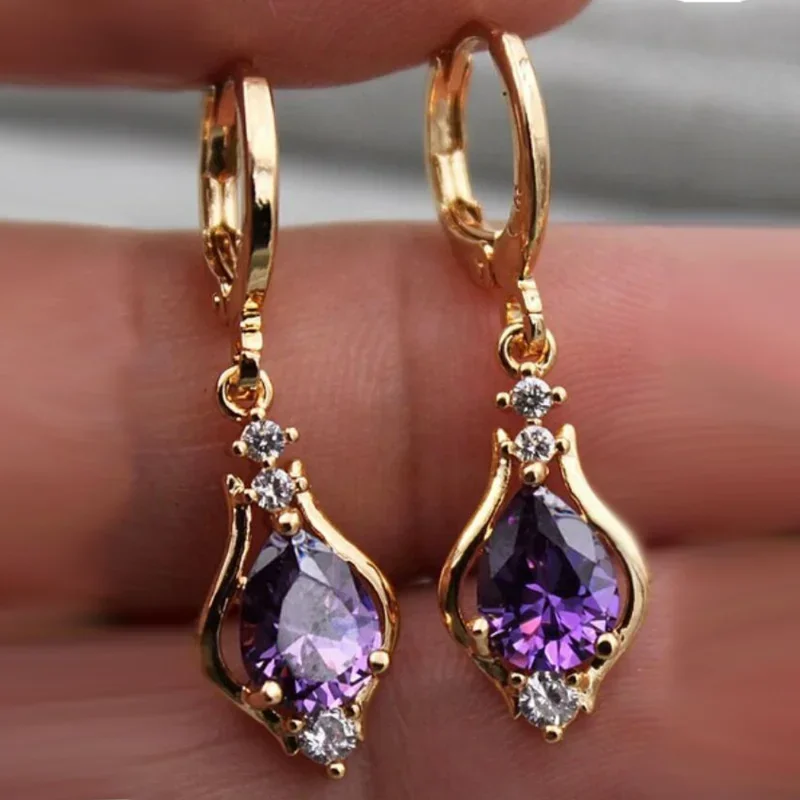 Vintage Shiny Colorful Crystal Stone Drop Hoop Earrings For Women Water Dorp Boho Long Dangle Earrings Temperament Girl Gift