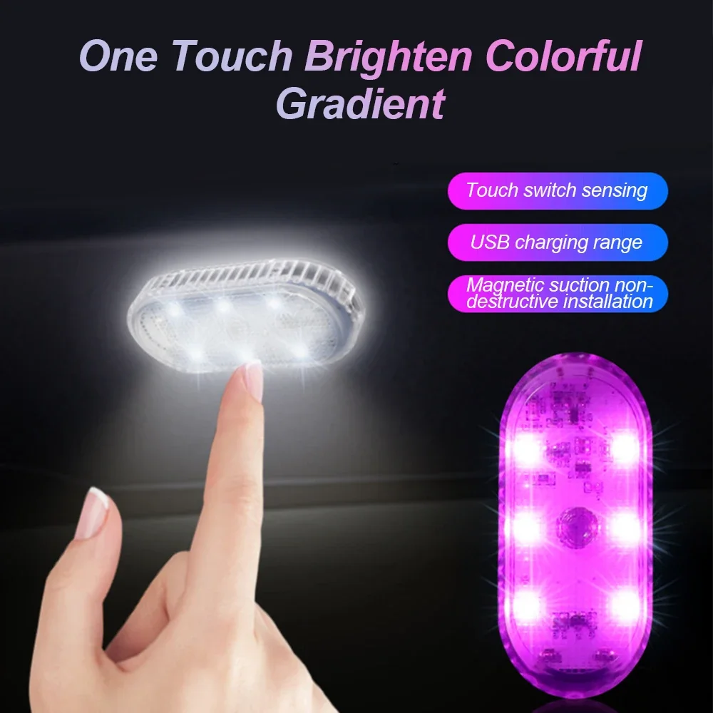 1 pc Multi Color Car Light Wireless LED Touch Light Roof Light Sensor Read Lamp Mini USB Charging Light Car Interior Accsesories