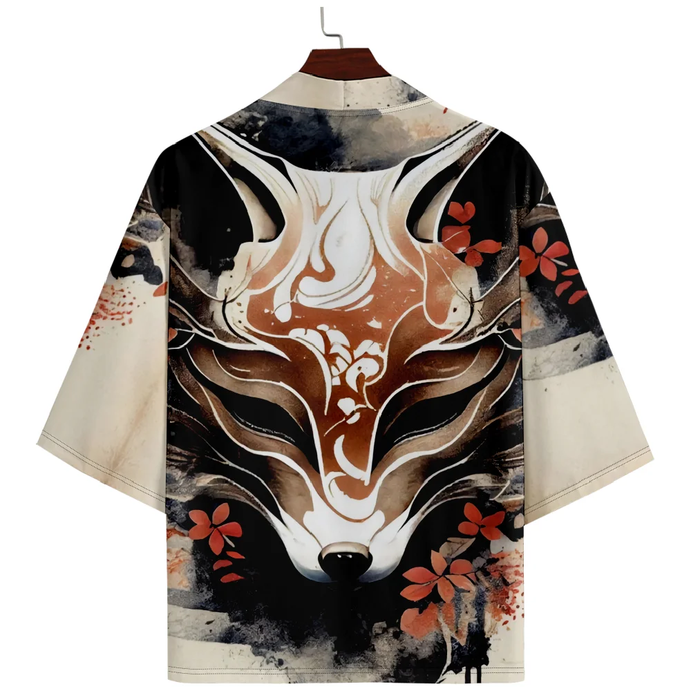 

Print Fox Traditional Kimono 2024 Japanese Men Women Cardigan Haori Streetwear Samurai Tops Plus Size 4XL 5XL 6XL