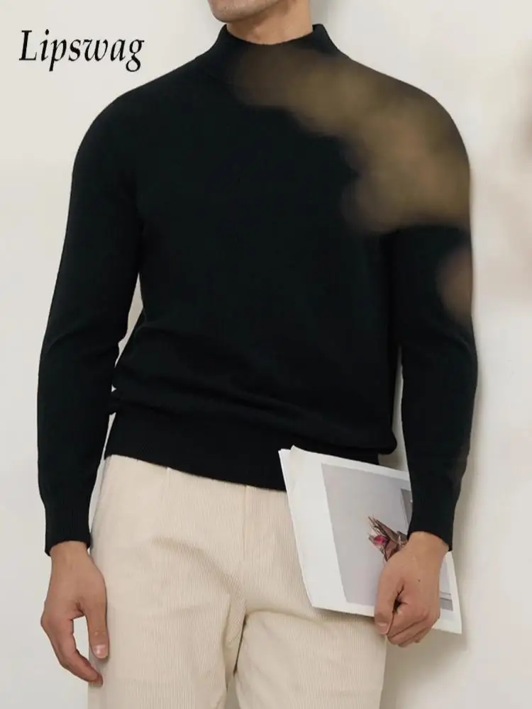 

Daily Casual Mock Neck Sweater Mens Tops Vintage Solid Color Long Sleeve Slim Jumpers Men Fall Winter Fashion Bottoming Sweaters