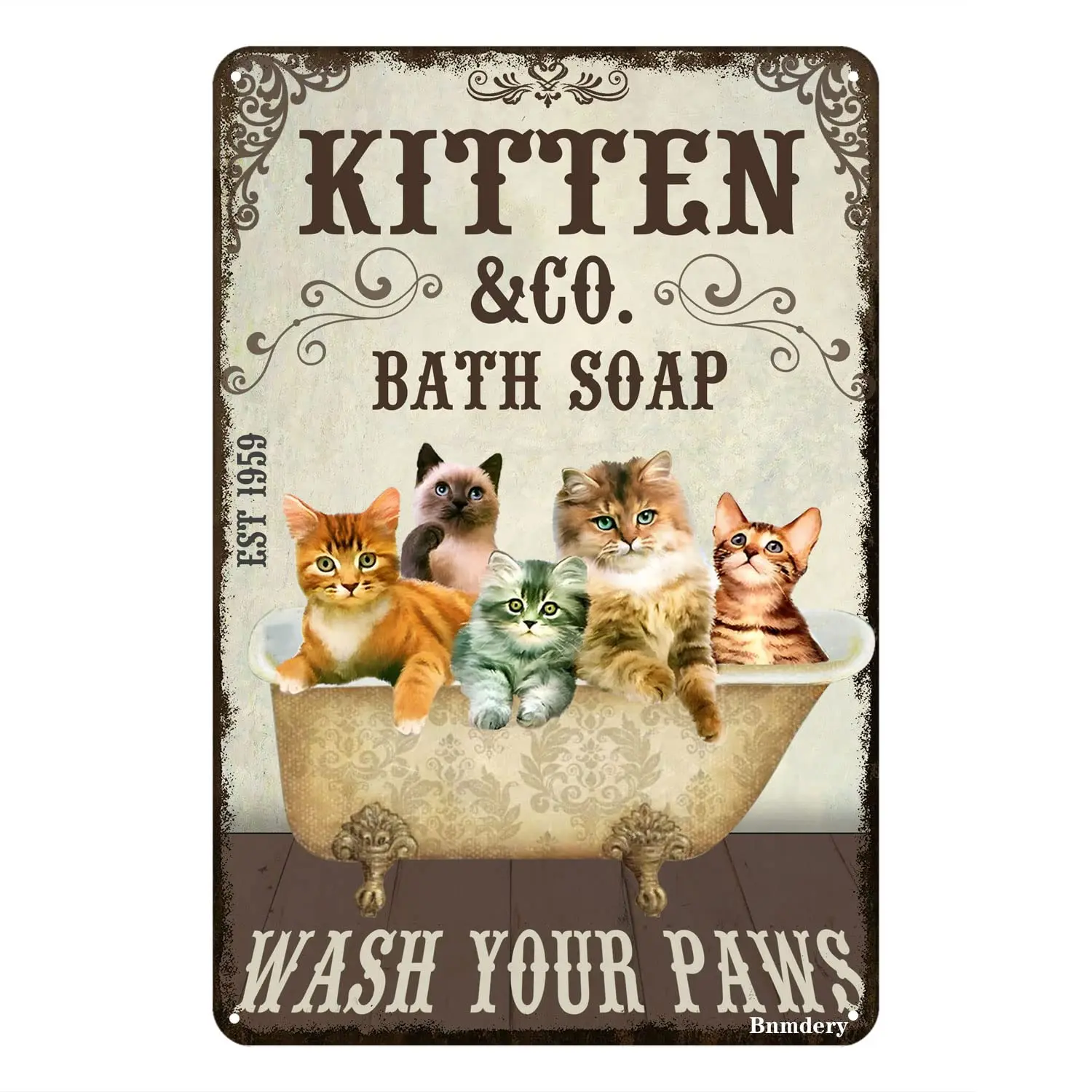 

Funny Cat Bathroom Metal Sign Kitten Wash Your Paws Retro Decoration Rustic Home Kitchen Bar Cafe Club Cave Wall Decor Vintage C