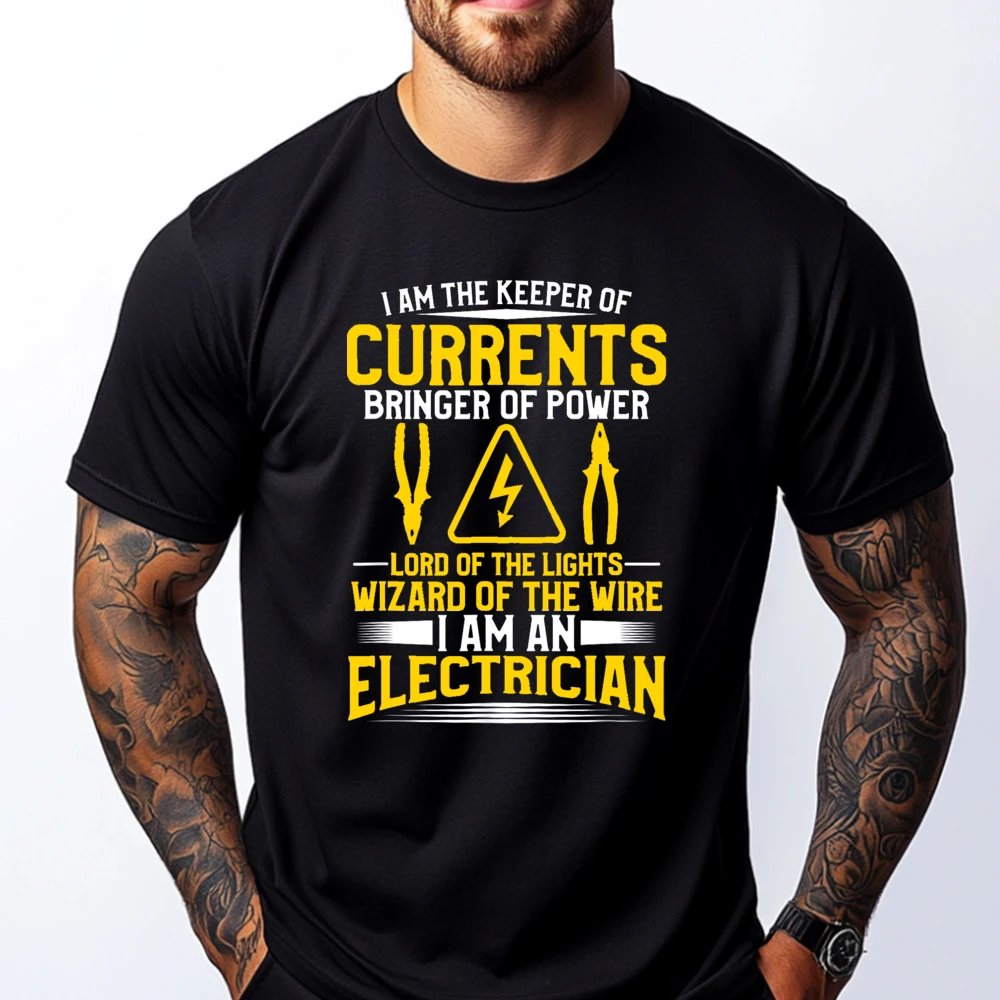 I Am The Keeper Of The Currents Bringer Of Power Electrician Free Shippping Items Lowest Prices T Shirt Men T-shirt Normal