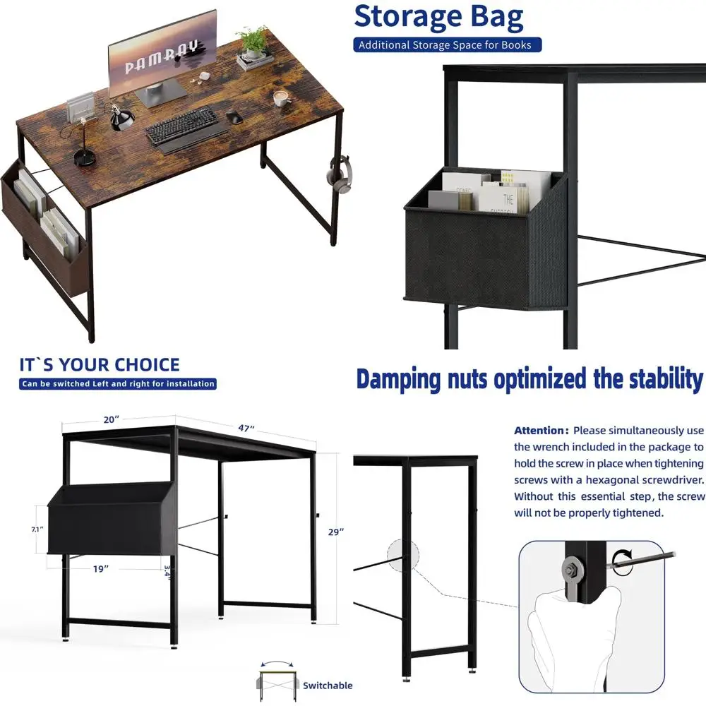 Compact 47 Inch Desk for Small Spaces with Storage and Headphone Hook, Ideal Home Office Workstation with Space-Saving Design