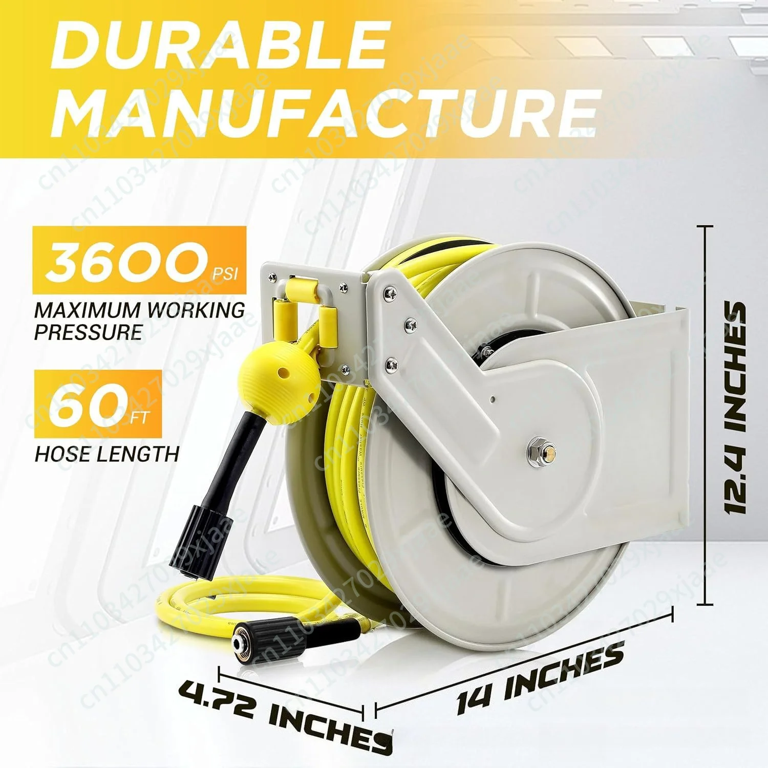 

Telescopic Pressure Washer Hose Reel 1/4" 60ft Heavy Duty | Automatic Rewind System with Hose