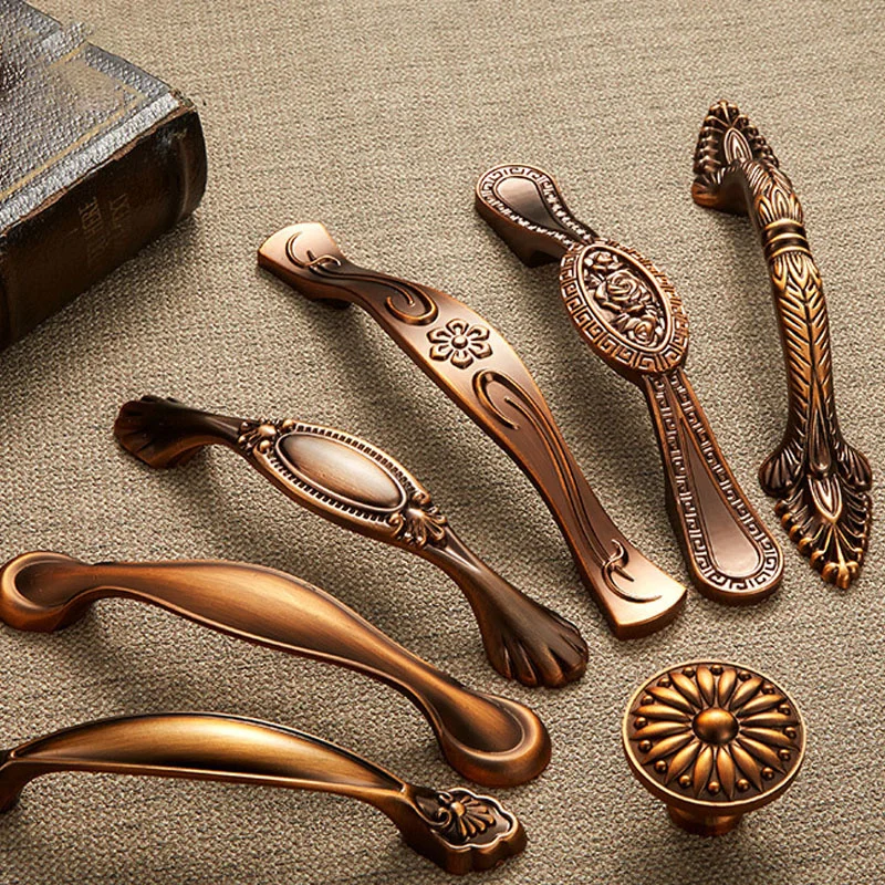 

Furniture Cabinet Drawer Door Handle Pull Coffee Bronze America Rural Wardrobe Cupboard Kitchen Dresser Closet Door Knob Zinc