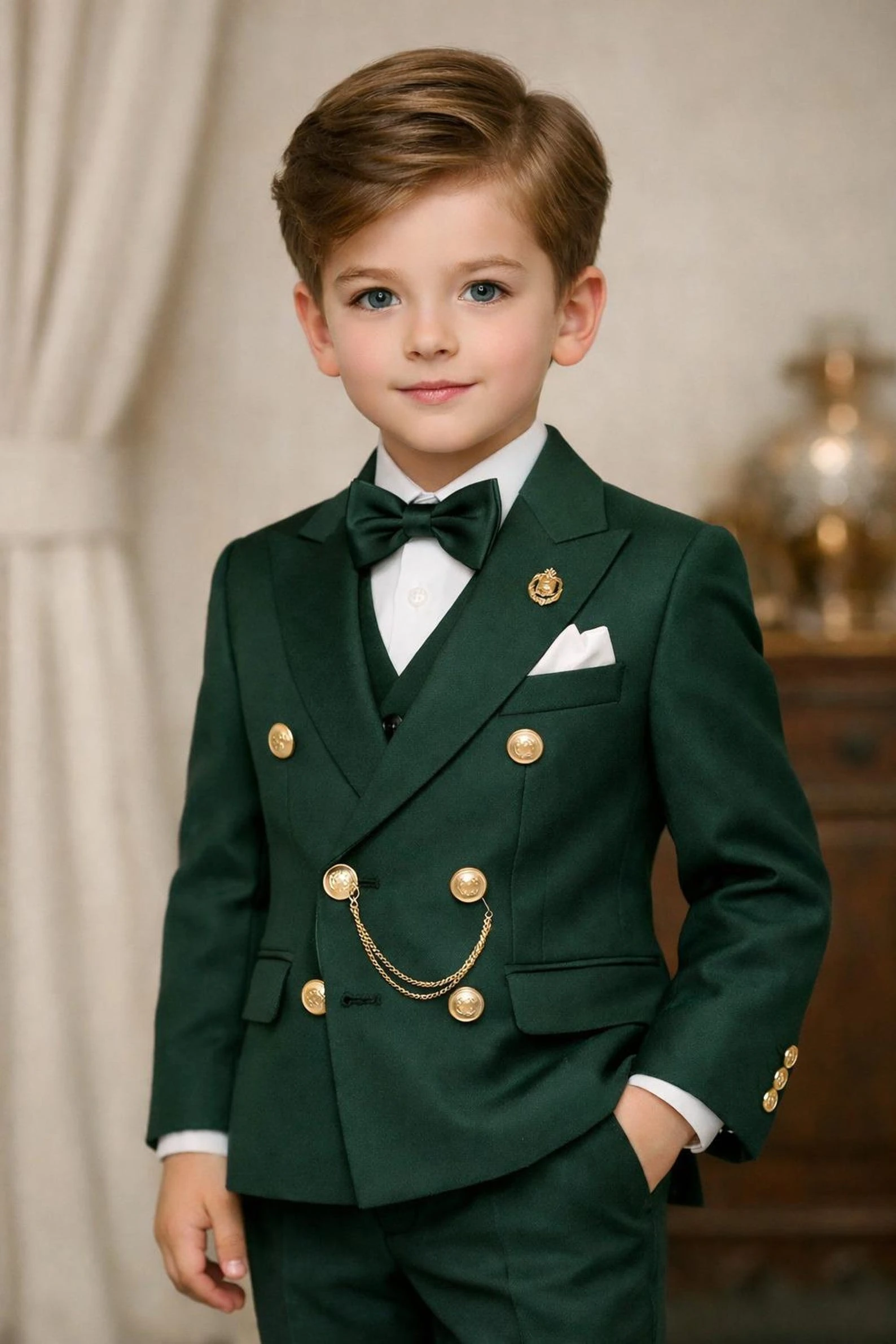 Boys Double Breasted Suit 2 Pieces Wedding Tuxedo Ring Bearer Outfit for Birthday Party Kids Set Custom Made Boy Blazer Pants
