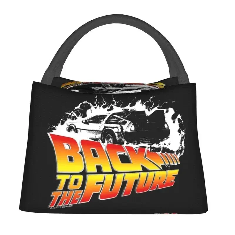 Back To The Future TV Show Thermal Insulated Lunch Bags Women DeLorean White Stencil Lunch Tote for Outdoor Picnic Meal Food Box