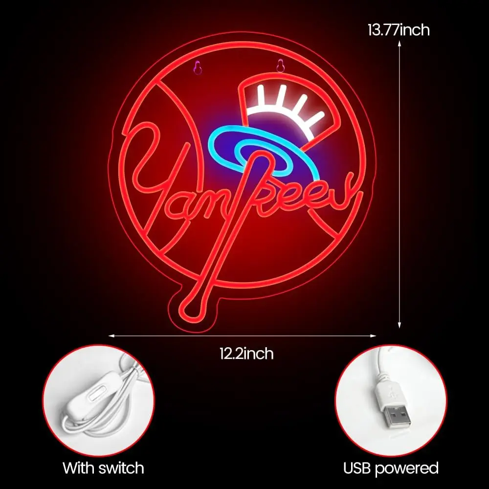 Yankees Baseball USB Powered Led Neon Sign Dimmable Neon Light Wall Decor For Room Decor Party Birthday Handmade Gift Fans