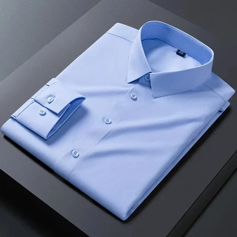 Men's blue shirt with the same liquid ammonia non ironing blue and white long sleeved shirt, office staff professional wear