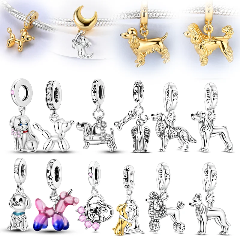 

925 Sterling Silver Charms Beads Balloon Dog Teddy Pendants Fit Original Bracelet DIY Woman Jewelry Gift