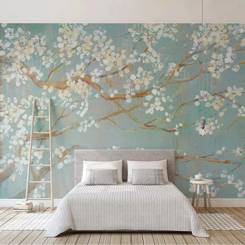 Customized Wallpaper 3D Hand-painted Oil Painting Cherry Blossoms Flower tree Mural Living room TV background bedroom restaurant