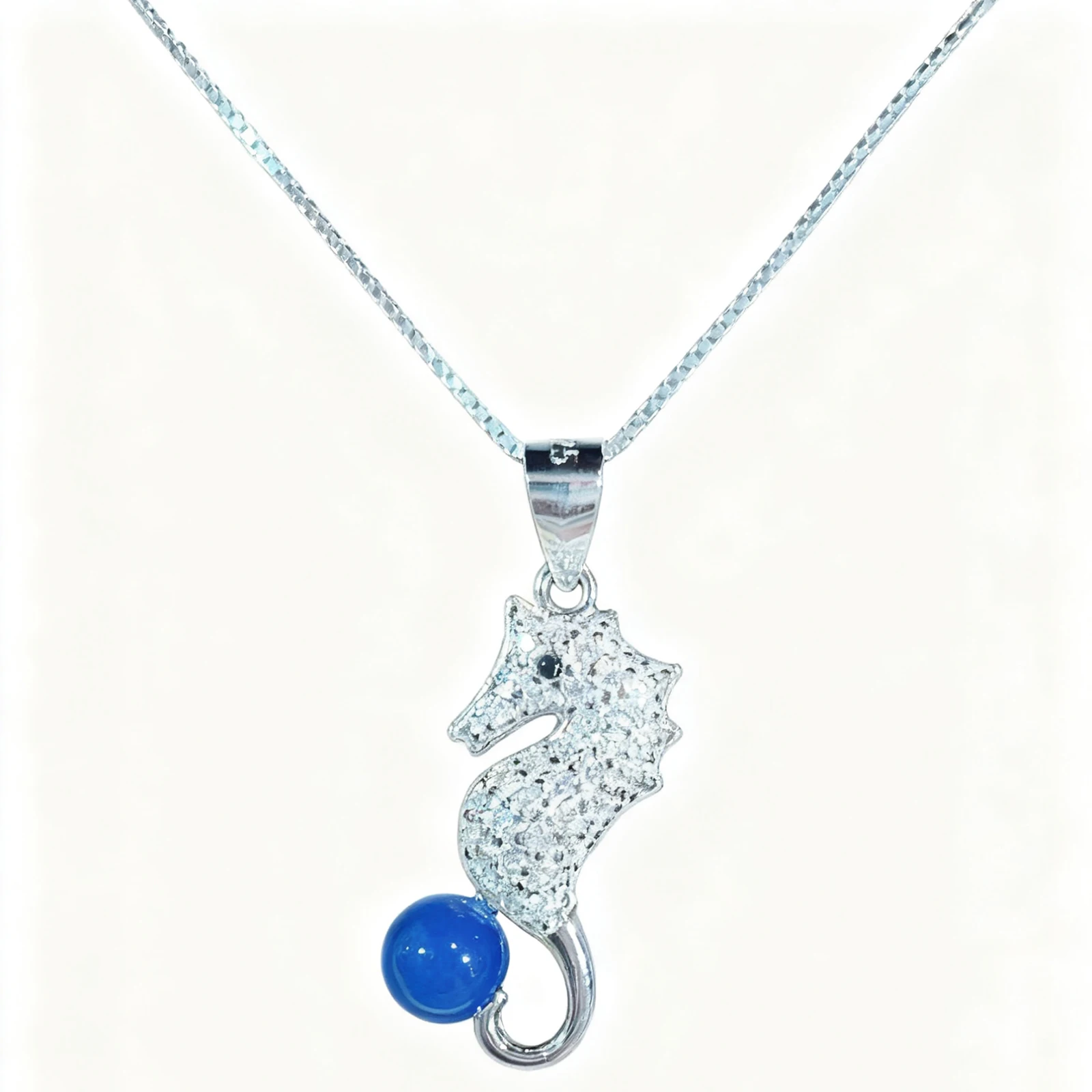 

Natural Dominican Blue Amber Pendant Sterling Silver Seahorse Design Jewelry Gift For Women Daily Necklace