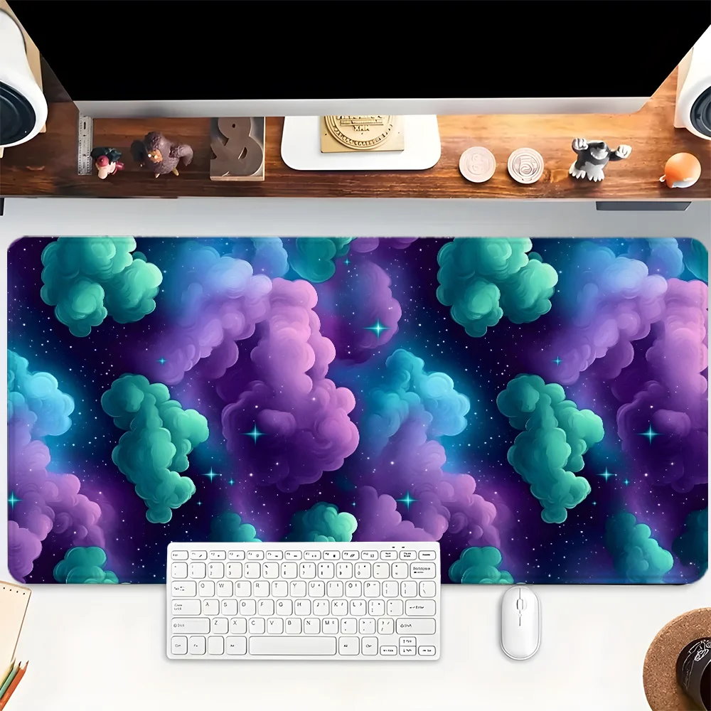 

Цветной коврик для мыши с облаком, милый игровой коврик для мыши с рисунком XXL, резиновая основа с прошитыми краями, нескользящий настольный коврик, большие настольные аксессуары