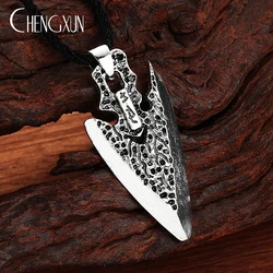 Vintage Indian Arrowhead Dagger Pendant Necklace for Men Boys Women Retro Punk Amulet Charm Black Leather Clavicle Chain Collar