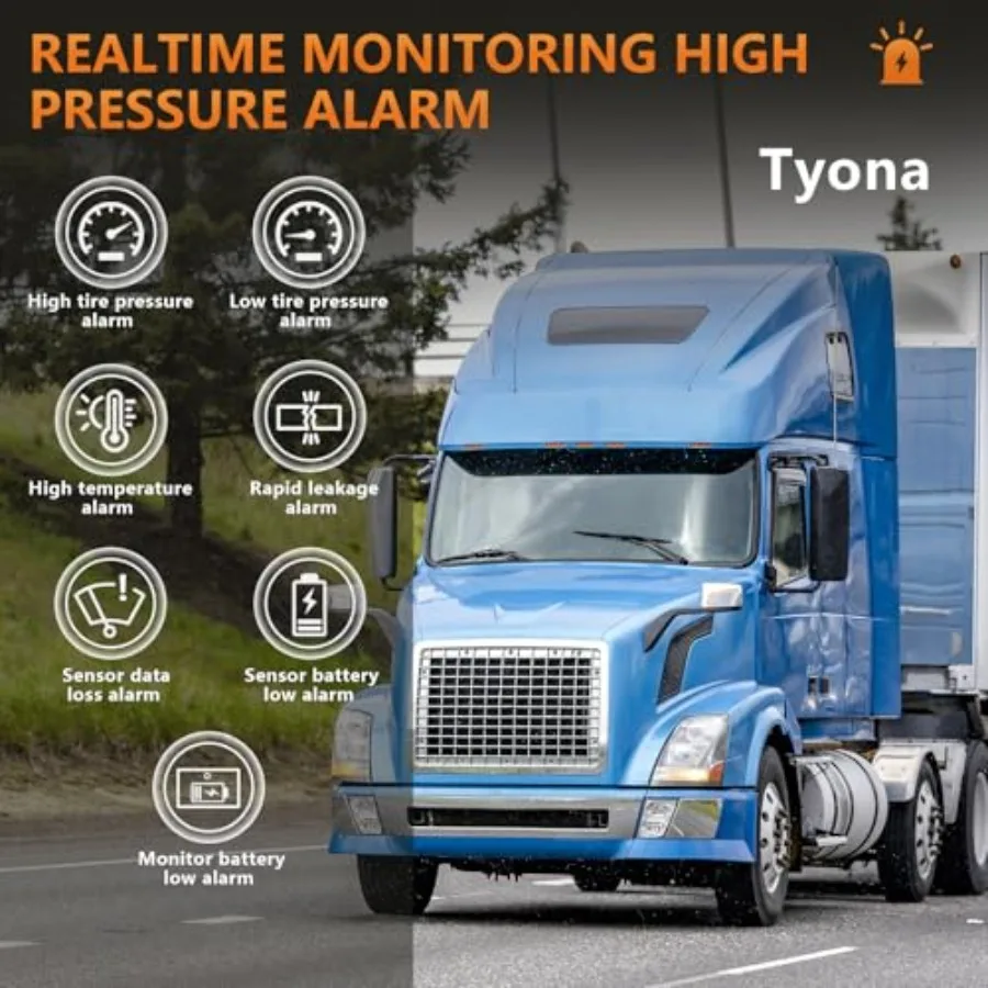 Truck/RV Tire Prure Monitoring System, 0-199PSI 4.5-inch Screen TS Trailer High Prure TPMS with, Color Display 6 Alert Modes, S