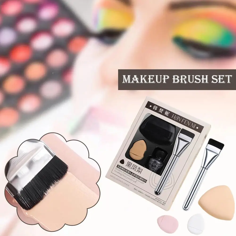 Esponja de maquillaje triangular negra con limpiador, base de cabeza plana, cepillo limpiador de aire, herramienta para dedo, esponja correctora, Mini cojín O5S4