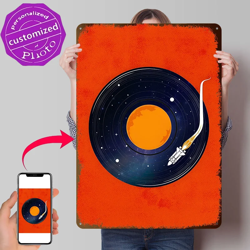 Space Vinyl DJ Turntable Personalized 3D Textured Metal Poster Wall Art Vintage Tin Signs for Gamer Room Decoration At Home Cozy