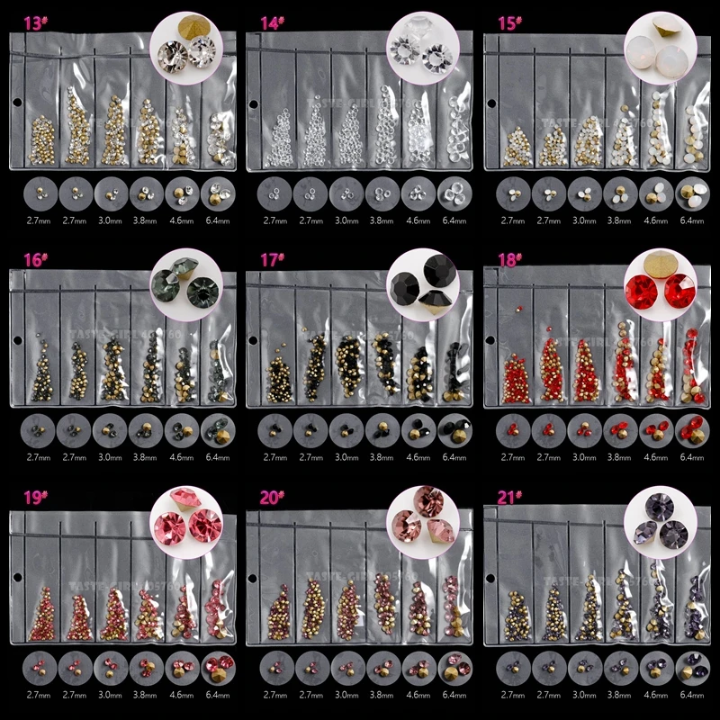 6 Grids/Pack Mix 5 Sizes Nail Glitter V-Bottom Sharp Diamond Gems Arylic Nail Art Rhinestone Jewel Decorations Manicure DIY GZ