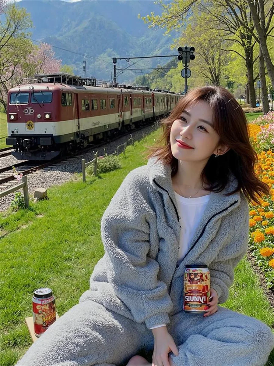 

Fashion Trendy Pajama Sets Women Cotton Long Sleeve Button Front Top Elastic Waist Pants Solid Color Soft Comfort Sleepwear