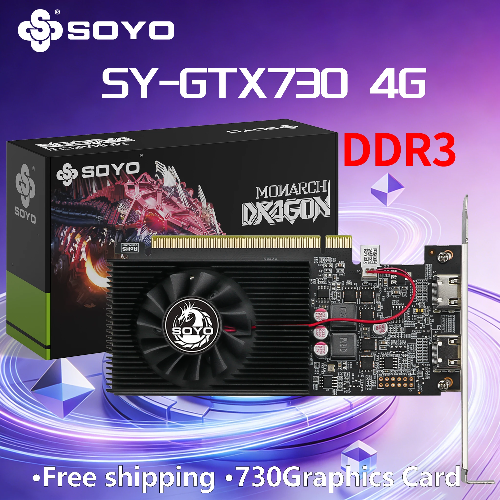 

Видеокарты SOYO GT730 NVIDIA 4G GDDR3 128bit, видеокарта HDMI*2, компоненты для настольных игровых ПК, GPU PCIE3.0x16, для офиса