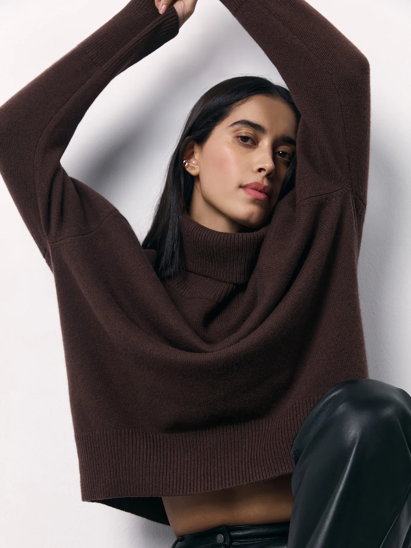 

Модный свободный свитер с высоким воротником для женщин, осень 202, однотонный вязаный пуловер, базовый топ, повседневный джемпер, пуловер, свитер